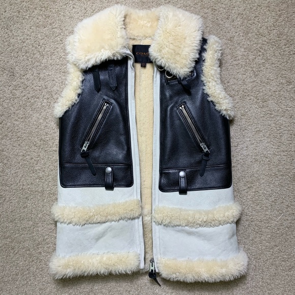Coach Jackets & Blazers - COACH Black Biker Moto Shearling Leather Coat Vest